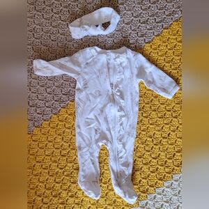 White Bunny Print Onesie with Bow